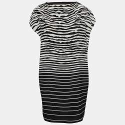 McQ by Alexander McQueen Black Striped Zipper Detail Midi Dress M