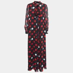 Pre Owned McQ by Alexander McQueen Black Polka Dotted Synthetic Button Front Maxi Dress M