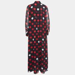 Pre Owned McQ by Alexander McQueen Black Polka Dotted Synthetic Button Front Maxi Dress M