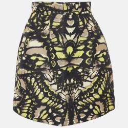 Pre Owned McQ by Alexander McQueen Black Printed Textured Cotton Mini Skirt S