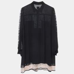 McQ by Alexander McQueen Black Crepe Button Front Flared Short Shirt Dress M
