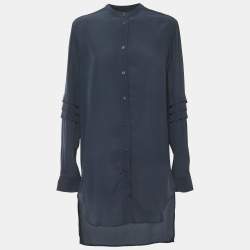 Pre Owned McQ by Alexander McQueen Navy Blue Zipper Detail Sleeve Oversized Blouse S