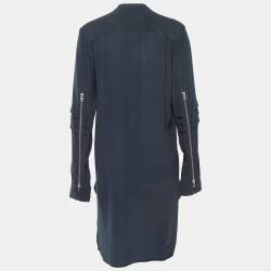 Pre Owned McQ by Alexander McQueen Navy Blue Zipper Detail Sleeve Oversized Blouse S
