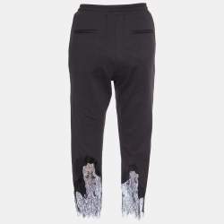 Pre Owned McQ by Alexander McQueen Black Cotton Knit & Lace Hem Pants S