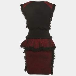 Pre Owned McQ by Alexander McQueen Red/Black Wool Fringed Mini Dress M