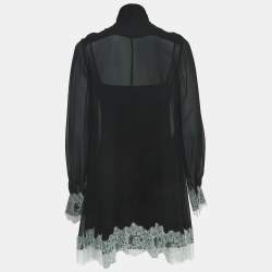 Pre Owned McQ by Alexander McQueen Black Chiffon Tie Neck Mini Dress S