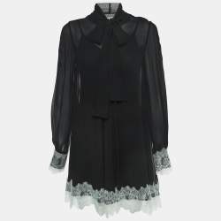 Pre Owned McQ by Alexander McQueen Black Chiffon Tie Neck Mini Dress S