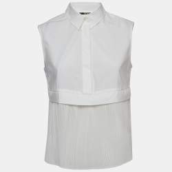 Pre Owned McQ by Alexander McQueen White Cotton Pleated Sleeveless Blouse S