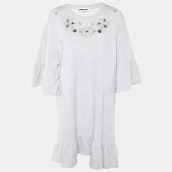 Pre Owned McQ by Alexander McQueen Grey Cotton Crystal Embellished Mini Dress M