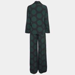 McQ by Alexander McQueen Black/Green Polka Dots Crepe Pajama Set S