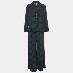 McQ by Alexander McQueen Black/Green Polka Dots Crepe Pajama Set S