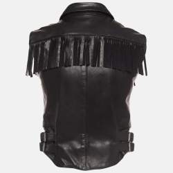 Pre Owned McQ by Alexander McQueen Black Leather Fringe Detailed Vest S