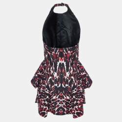 Pre Owned McQ by Alexander McQueen Black Printed Cotton Halter Neck Mini Dress S