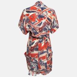 McQ by Alexander McQueen Multicolor Printed Silk Draped Short Dress S
