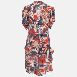 McQ by Alexander McQueen Multicolor Printed Silk Draped Short Dress S