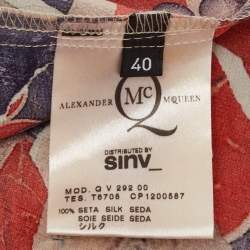 McQ by Alexander McQueen Multicolor Printed Silk Draped Short Dress S