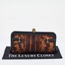 Pre Owned McQ by Alexander McQueen Brown/Black Leopard Print Calfhair Clutch