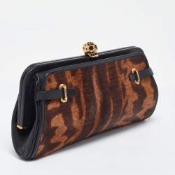 Pre Owned McQ by Alexander McQueen Brown/Black Leopard Print Calfhair Clutch