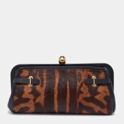 Pre Owned McQ by Alexander McQueen Brown/Black Leopard Print Calfhair Clutch