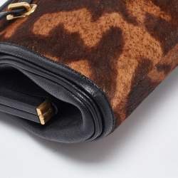 Pre Owned McQ by Alexander McQueen Brown/Black Leopard Print Calfhair Clutch