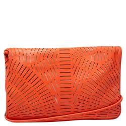 Pre Owned McQ by Alexander McQueen Neon Orange Laser Cut Fold Over Clutch