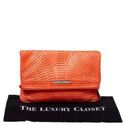 Pre Owned McQ by Alexander McQueen Neon Orange Laser Cut Fold Over Clutch