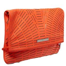 Pre Owned McQ by Alexander McQueen Neon Orange Laser Cut Fold Over Clutch