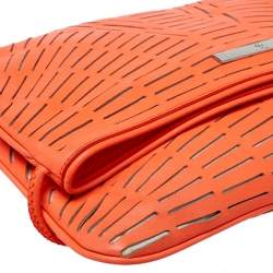 Pre Owned McQ by Alexander McQueen Neon Orange Laser Cut Fold Over Clutch