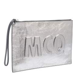 Pre Owned MCQ by Alexander McQueen Metallic Silver Leather Wristlet Clutch