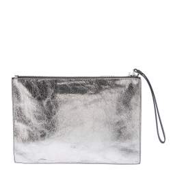 Pre Owned MCQ by Alexander McQueen Metallic Silver Leather Wristlet Clutch