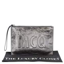 Pre Owned MCQ by Alexander McQueen Metallic Silver Leather Wristlet Clutch