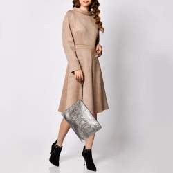 Pre Owned MCQ by Alexander McQueen Metallic Silver Leather Wristlet Clutch