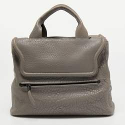 Pre Owned McQ by Alexander McQueen Grey Pebbled Leather Frame Flap Tote