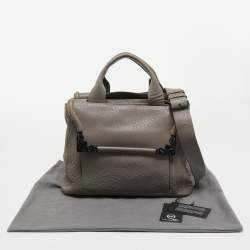 Pre Owned McQ by Alexander McQueen Grey Pebbled Leather Frame Flap Tote