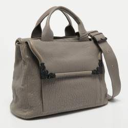Pre Owned McQ by Alexander McQueen Grey Pebbled Leather Frame Flap Tote