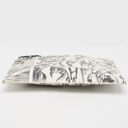 Pre Owned McQ by Alexander McQueen White/Black Manga Print Leather Zip Pouch