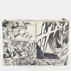 Pre Owned McQ by Alexander McQueen White/Black Manga Print Leather Zip Pouch