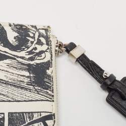 Pre Owned McQ by Alexander McQueen White/Black Manga Print Leather Zip Pouch
