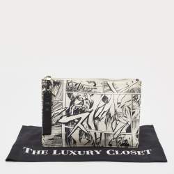 Pre Owned McQ by Alexander McQueen White/Black Manga Print Leather Zip Pouch