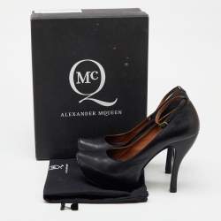 McQ by Alexander McQueen Black Leather Burlesque Ankle Strap Platform Pumps Size 38