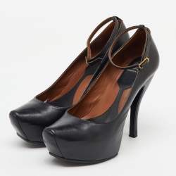 McQ by Alexander McQueen Black Leather Burlesque Ankle Strap Platform Pumps Size 38