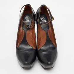 McQ by Alexander McQueen Black Leather Burlesque Ankle Strap Platform Pumps Size 38