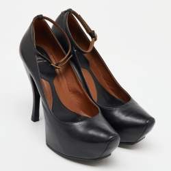 McQ by Alexander McQueen Black Leather Burlesque Ankle Strap Platform Pumps Size 38