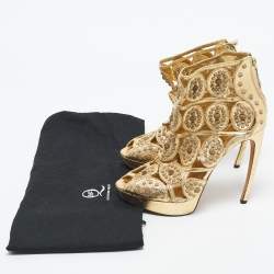 Pre Owned McQ by Alexander McQueen Gold Leather  Embellished Platform Sandals Size 40