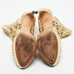 Pre Owned McQ by Alexander McQueen Gold Leather  Embellished Platform Sandals Size 40