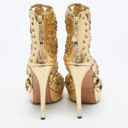 Pre Owned McQ by Alexander McQueen Gold Leather  Embellished Platform Sandals Size 40