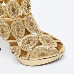 Pre Owned McQ by Alexander McQueen Gold Leather  Embellished Platform Sandals Size 40