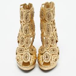 Pre Owned McQ by Alexander McQueen Gold Leather  Embellished Platform Sandals Size 40