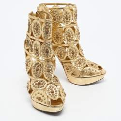 Pre Owned McQ by Alexander McQueen Gold Leather  Embellished Platform Sandals Size 40