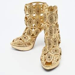 Pre Owned McQ by Alexander McQueen Gold Leather  Embellished Platform Sandals Size 40